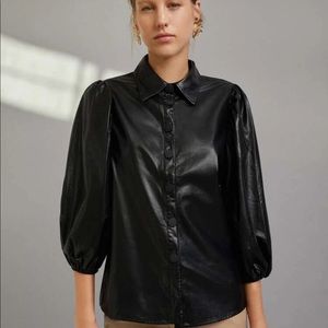 Black Faux leather button up with billow sleeves